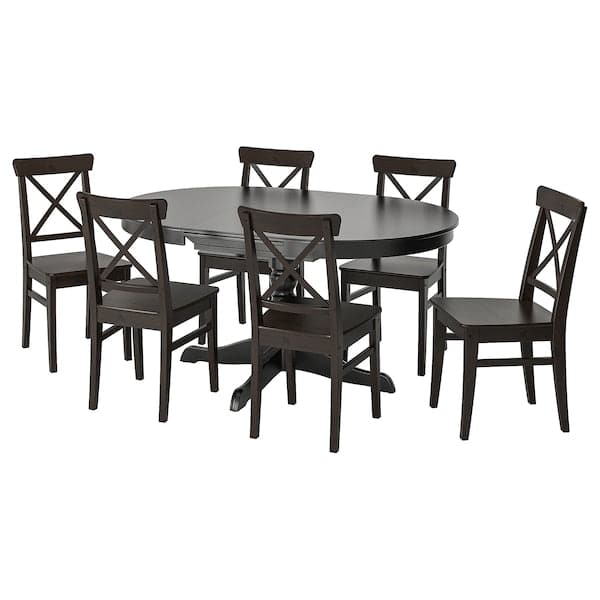 INGATORP / INGOLF - Table and 6 chairs, black/brown-black