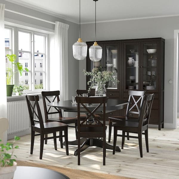 INGATORP / INGOLF - Table and 6 chairs, black/brown-black, 110/155 cm - best price from Maltashopper.com 49483308