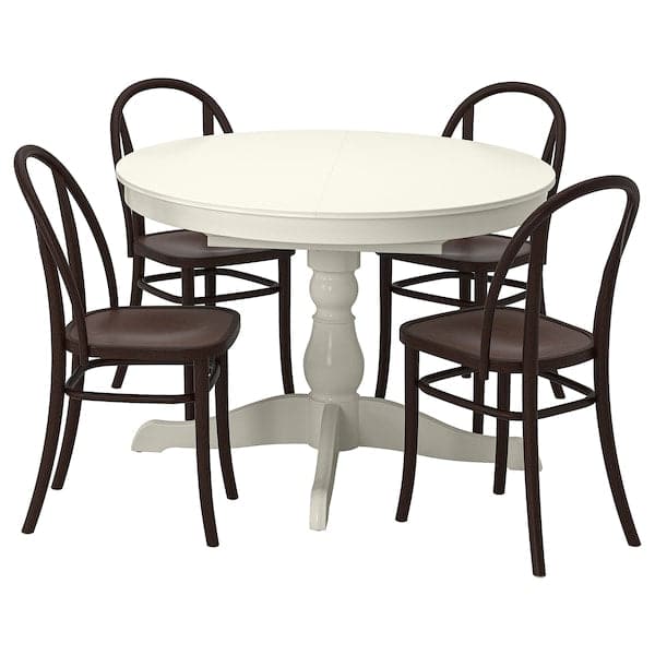 Ikea INGATORP / SKOGSBO - Table and 4 chairs, white white/dark brown, 110/155 cm