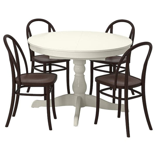 Ikea INGATORP / SKOGSBO - Table and 4 chairs, white white/dark brown, 110/155 cm