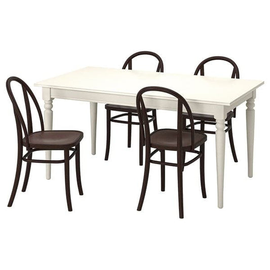 Ikea INGATORP / SKOGSBO - Table and 4 chairs, white white/dark brown, 155/215 cm