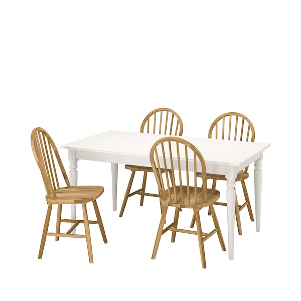 INGATORP / SKOGSTA - Table and 4 chairs, white/acacia, 155/215 cm - best price from Maltashopper.com 99545196