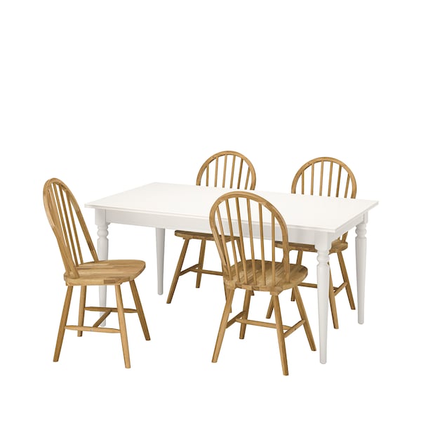 INGATORP / SKOGSTA - Table and 4 chairs, white/acacia, 155/215 cm