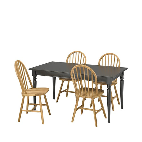 INGATORP / SKOGSTA - Table and 4 chairs, black/acacia, 155/215 cm