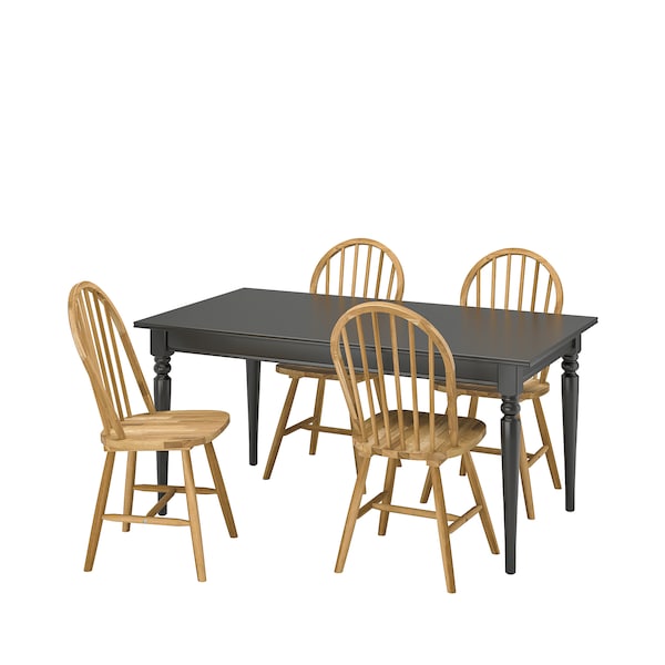 INGATORP / SKOGSTA - Table and 4 chairs, black/acacia, 155/215 cm