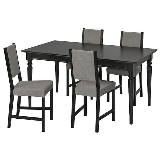 Ikea INGATORP / STEFAN Table and 4 chairs, black/Knisa grey/beige, 155/215 cm , 155/215 cm