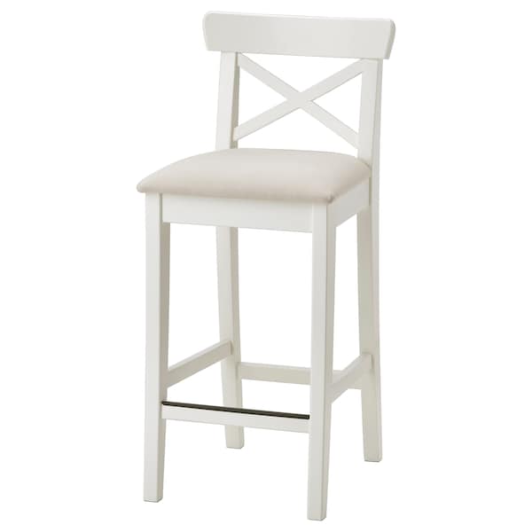 Ikea INGOLF Bar stool with backrest - white/Hallarp beige 65 cm ,