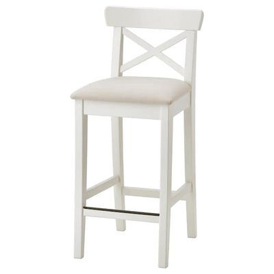 INGOLF Bar stool with backrest - white/Hallarp beige 65 cm , - Premium Chairs from Ikea - Just €103.99! Shop now at Maltashopper.com