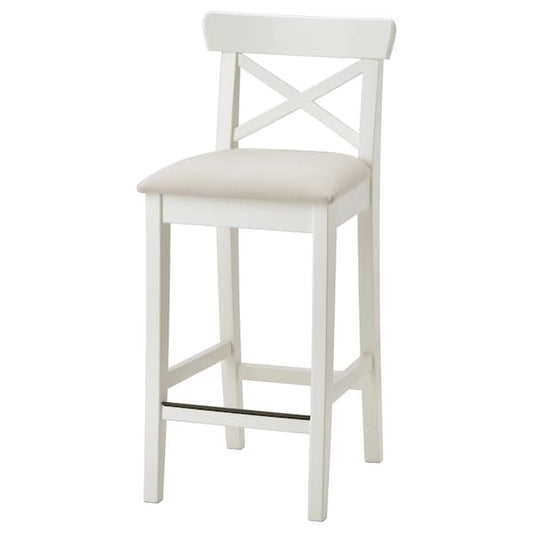 Ikea INGOLF Bar stool with backrest - white/Hallarp beige 65 cm ,