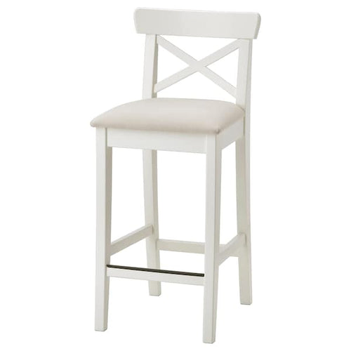 INGOLF Bar stool with backrest - white/Hallarp beige 65 cm ,