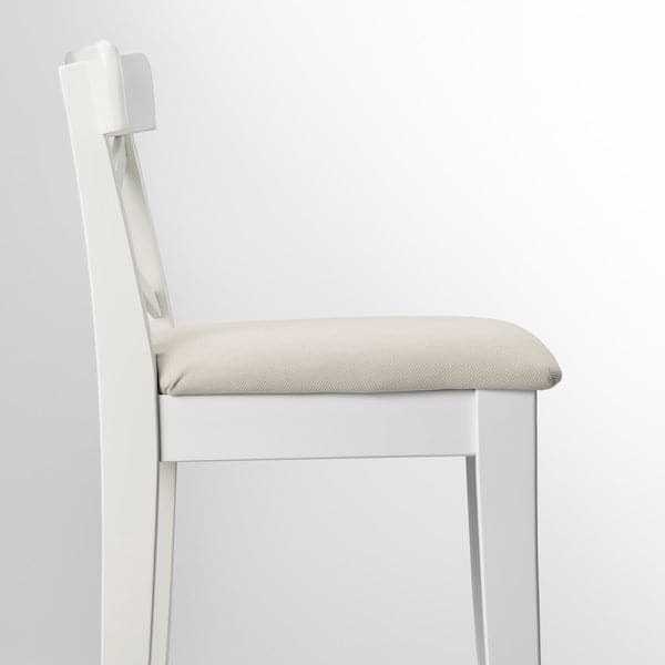 Ikea INGOLF Bar stool with backrest - white/Hallarp beige 65 cm ,