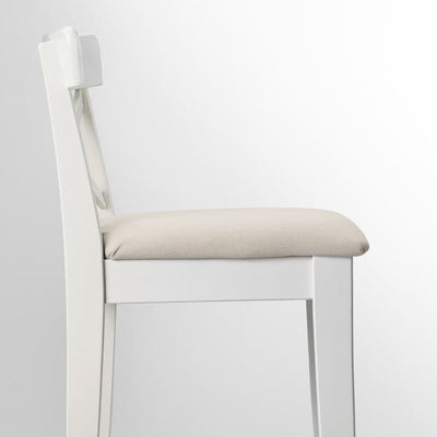 INGOLF Bar stool with backrest - white/Hallarp beige 65 cm , - Premium Chairs from Ikea - Just €103.99! Shop now at Maltashopper.com