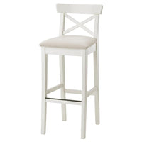 INGOLF Bar stool with backrest - white/Hallarp beige 75 cm , 75 cm - best price from Maltashopper.com 80478743