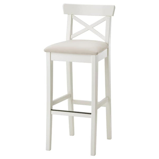Ikea INGOLF Bar stool with backrest - white/Hallarp beige 75 cm , 75 cm