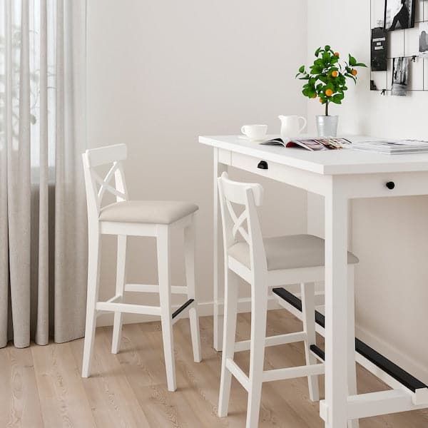 INGOLF Bar stool with backrest - white/Hallarp beige 75 cm , 75 cm - best price from Maltashopper.com 80478743
