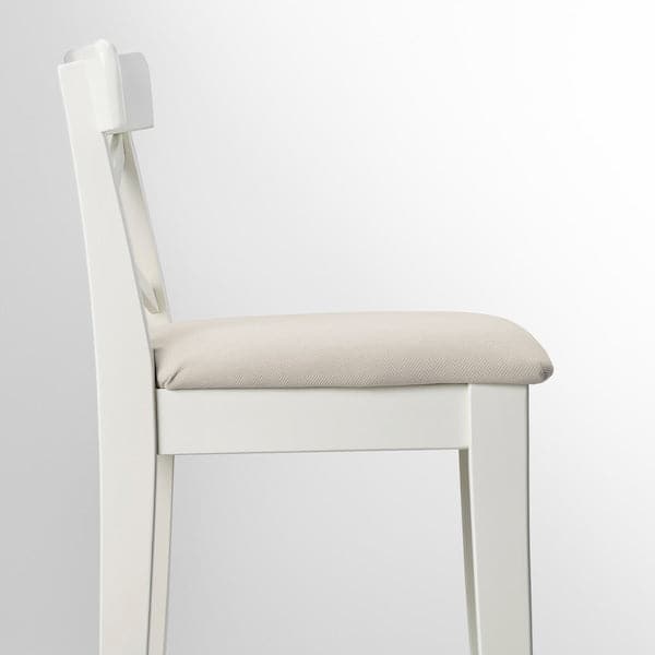 Ikea INGOLF Bar stool with backrest - white/Hallarp beige 75 cm , 75 cm