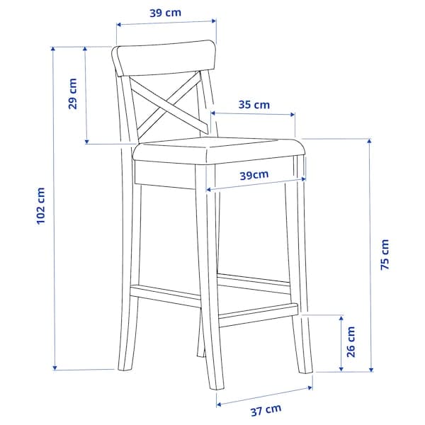 Ikea INGOLF Bar stool with backrest - white/Hallarp beige 75 cm , 75 cm