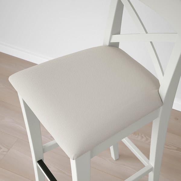 Ikea INGOLF Bar stool with backrest - white/Hallarp beige 75 cm , 75 cm