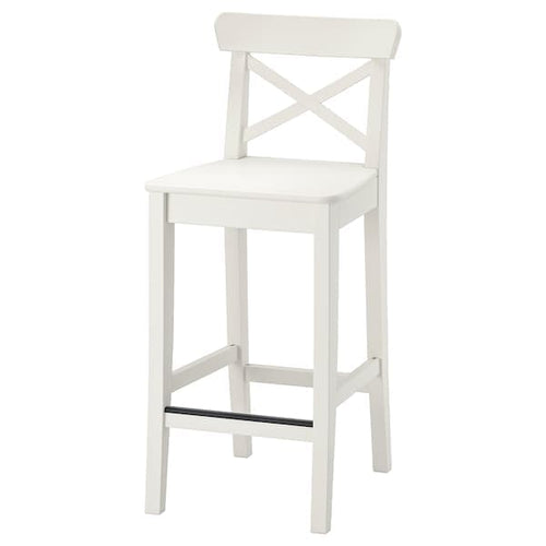 INGOLF - Bar stool with backrest, white, 63 cm