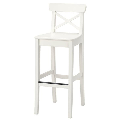 INGOLF - Bar stool with backrest, white, 74 cm