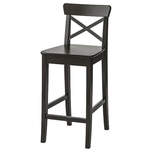 Ikea INGOLF - Bar stool with backrest, brown-black, 63 cm