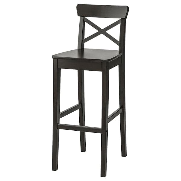 Ikea INGOLF - Bar stool with backrest, brown-black, 74 cm
