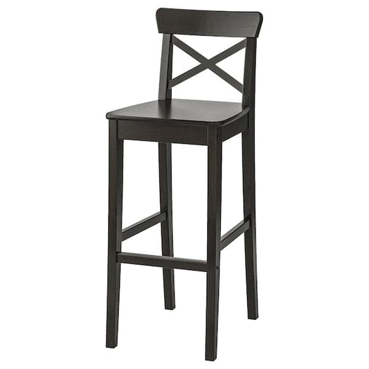 Ikea INGOLF - Bar stool with backrest, brown-black, 74 cm