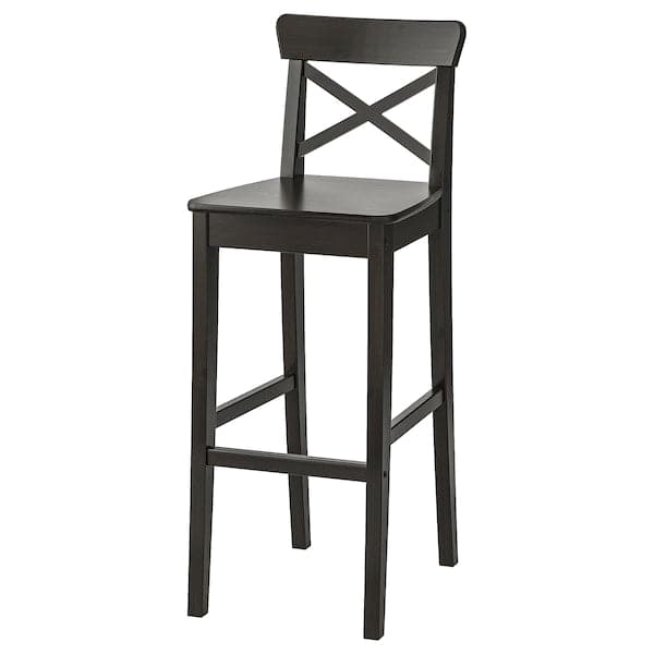 INGOLF - Bar stool with backrest, brown-black, 74 cm