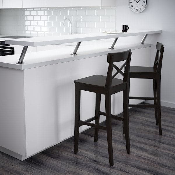 Ikea INGOLF - Bar stool with backrest, brown-black, 74 cm