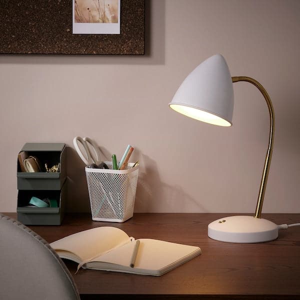 Ikea ISNÅLEN - LED work lamp, white / brass colour ,