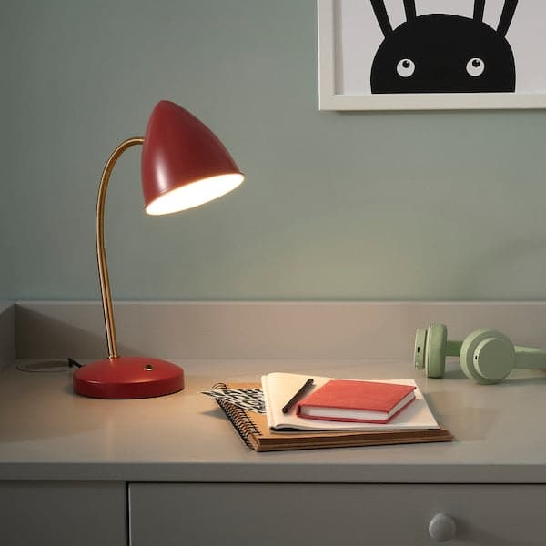 Ikea ISNÅLEN - LED work lamp, red / brass colour ,