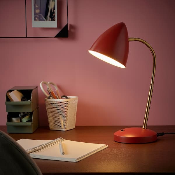 Ikea ISNÅLEN - LED work lamp, red / brass colour ,