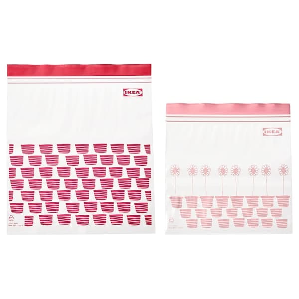 Ikea ISTAD - Resealable bag, patterned red/pink, 2.5/1.2 l