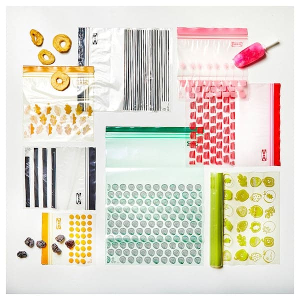 Ikea ISTAD - Resealable bag, patterned red/pink, 2.5/1.2 l