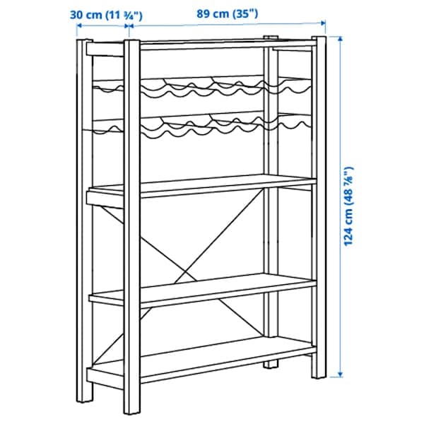 Ikea IVAR - 1 section/shelves/bottle racks, pine, 89x30x124 cm