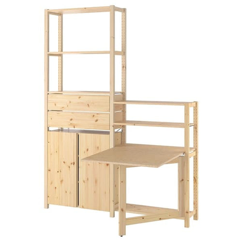 IVAR - 2 sec/storage unit w foldable table, pine, 175x30x226 cm