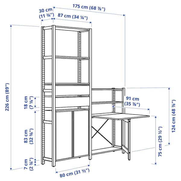 Ikea IVAR - 2 sec/storage unit w foldable table, pine, 175x30x226 cm