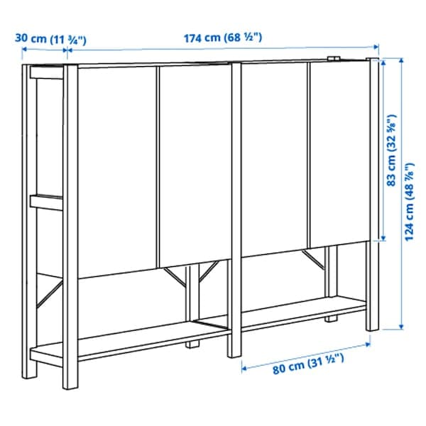 Ikea IVAR - 2 sections/shelves/cabinet, pine, 174x30x124 cm