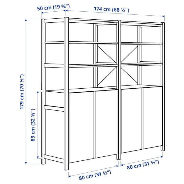 Ikea IVAR - 2 sections/shelves/cabinet, pine, 174x50x179 cm