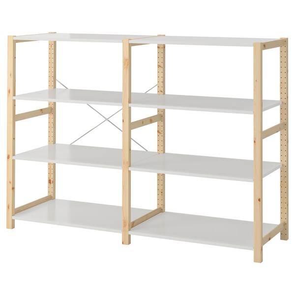 IVAR - 2 sections/shelves, pine/metal white, 175x50x124 cm