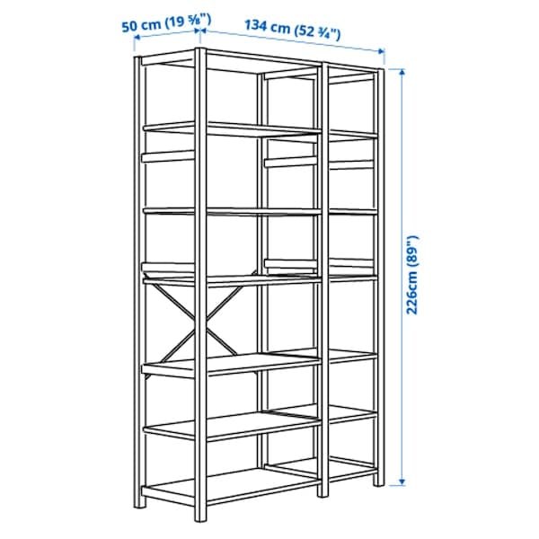 Ikea IVAR - 2 sections/shelves, pine, 134x50x226 cm