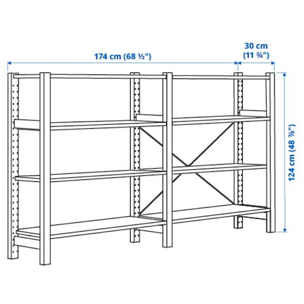 Ikea IVAR - 2 sections/shelves, pine, 174x30x124 cm