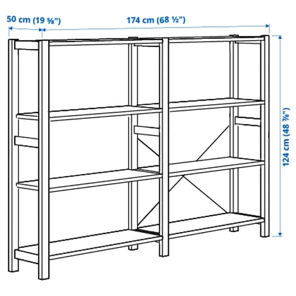 Ikea IVAR - 2 sections/shelves, pine, 174x50x124 cm