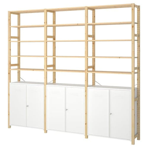 IVAR - 3 sections/cabinet/shelves, pine/white, 259x30x226 cm