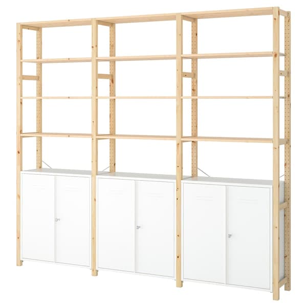 Ikea IVAR - 3 sections/cabinet/shelves, pine/white, 259x30x226 cm