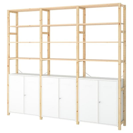 Ikea IVAR - 3 sections/cabinet/shelves, pine/white, 259x30x226 cm