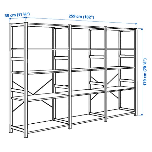 Ikea IVAR - 3 sections/shelves, pine, 259x30x179 cm