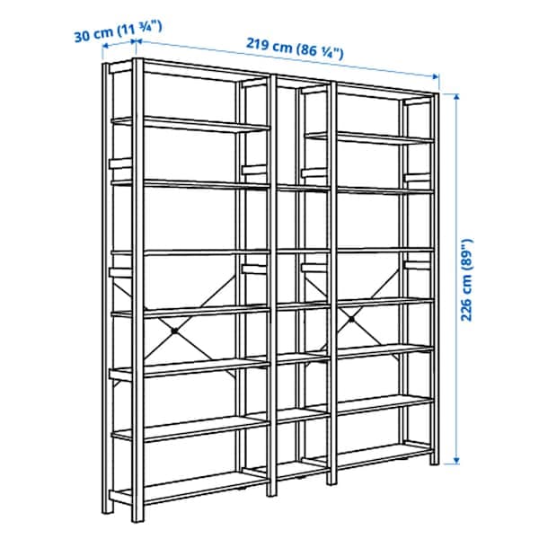 Ikea IVAR - 3 sections/shelves, pine, 219x30x226 cm
