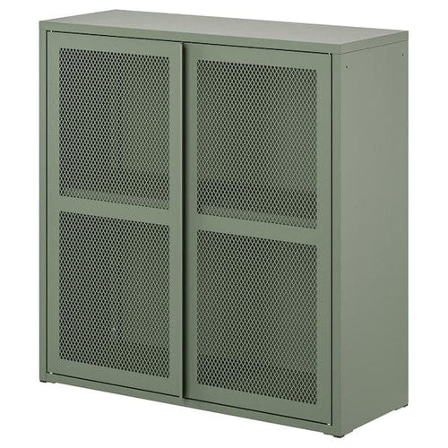 IVAR cabinet with doors, grey-green mesh, 80x83 cm