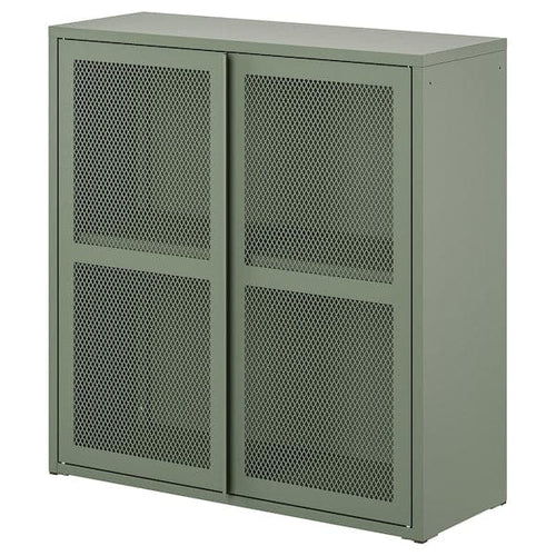IVAR - Cabinet with doors, grey-green mesh, 80x83 cm
